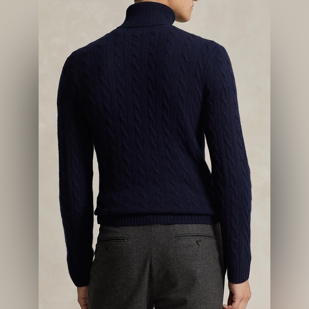 Polo Ralph Lauren Cable Knit Roll Neck Sweater XL Navy Blue [READ] - Picture 4 of 15